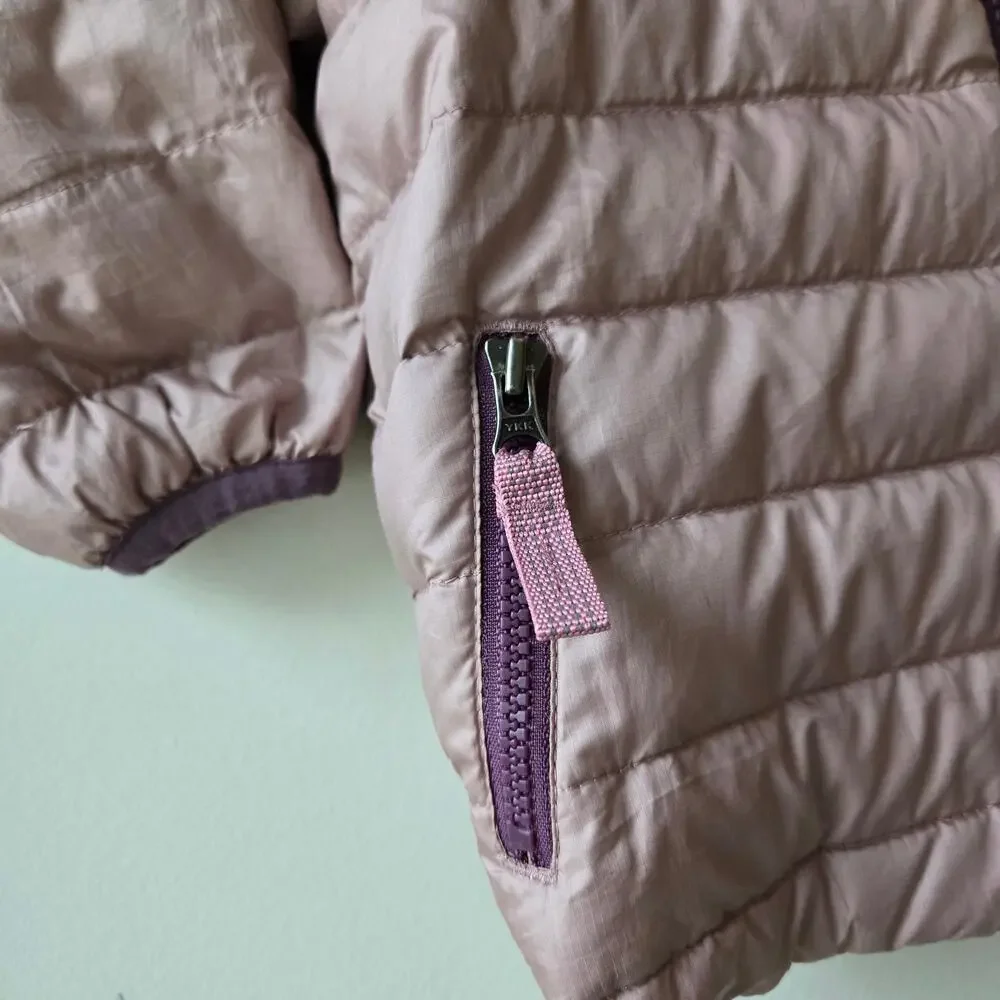Patagonia Toddler Girls Reversible Down Sweater Jacket w Hood Pink Size 2T EUC